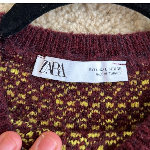 Zara Burgundy and Yellow checkerboard Knit Sweater - Picture 3 of 4